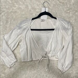 Women's White Tie-Front Top